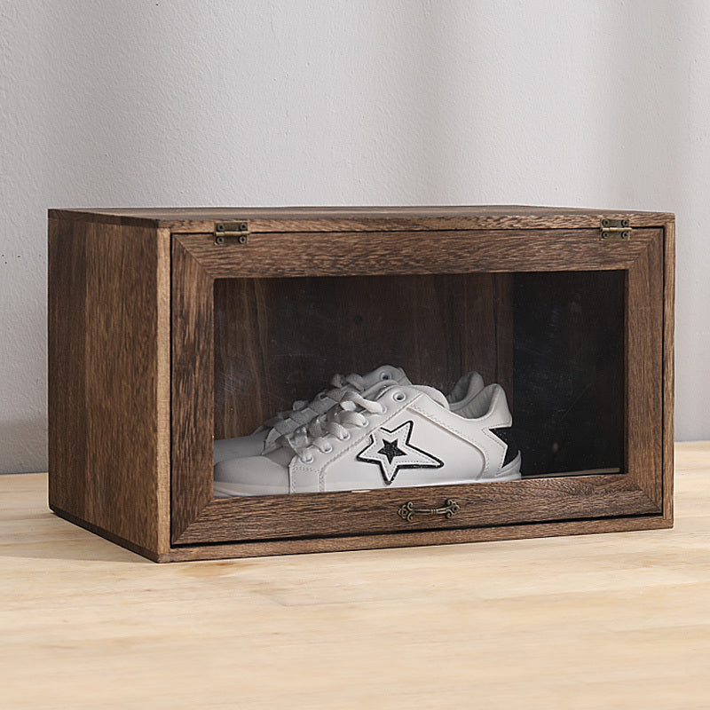 Caja de almacenamiento de zapatos de madera maciza, a prueba de polvo, con tapa transparente