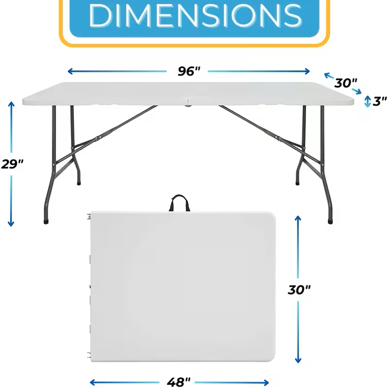 Mesa plegable portátil de plástico de 4 pies/6 pies – Comedor interior y exterior