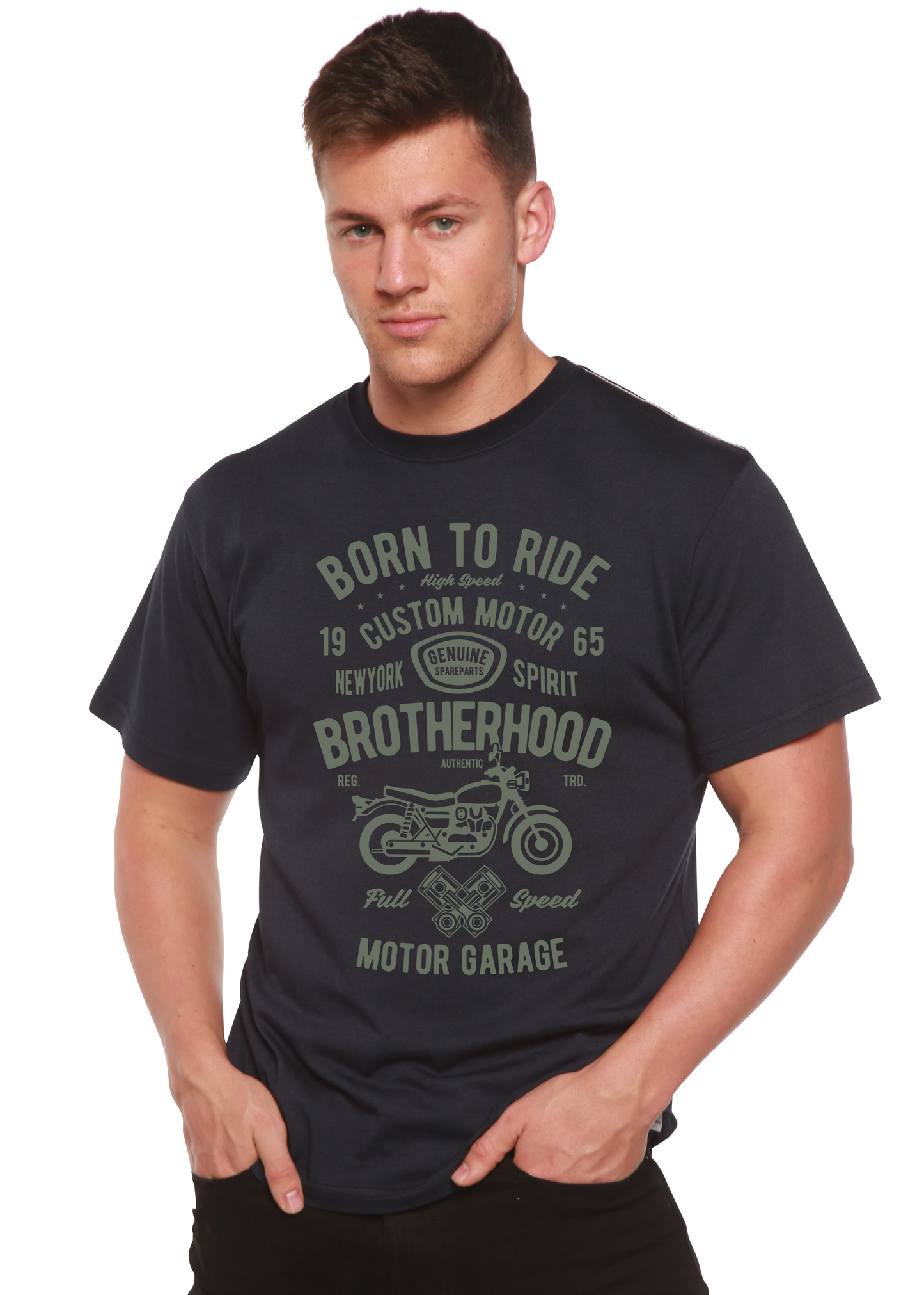 T-shirt graphique à manches courtes pour homme « Motorcycle Brotherhood » en viscose de bambou/coton biologique