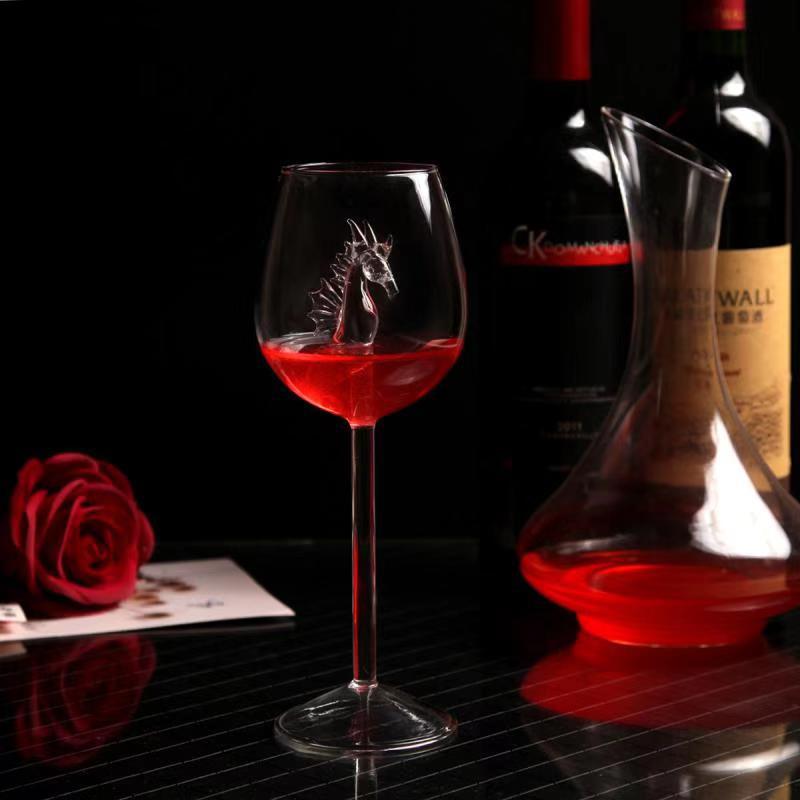 Verres à vin rouge avec requin à l'intérieur Verres à pied en verre transparent sans plomb pour la maison, le bar, les fêtes HFing