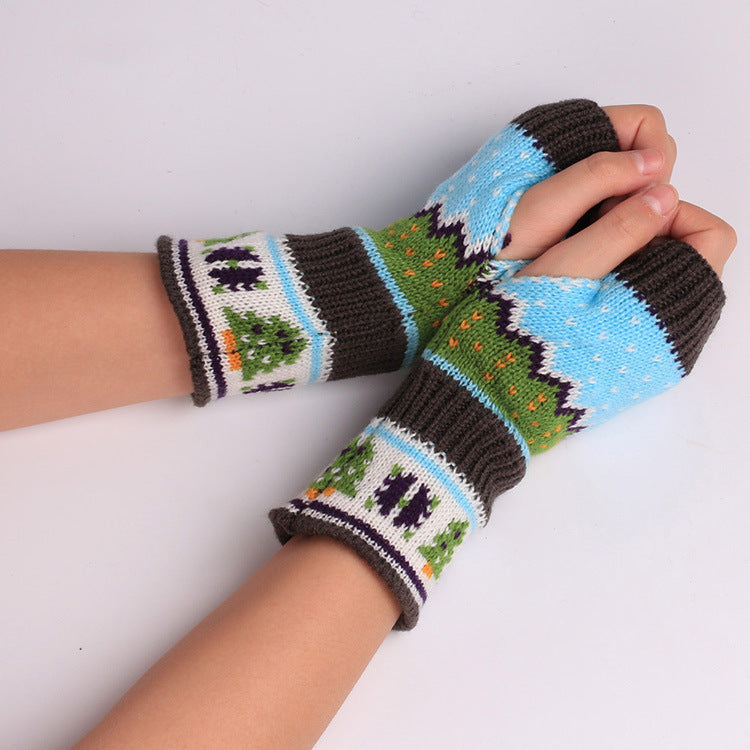 Mitaines en tricot de laine épaisse motif sapin de Noël