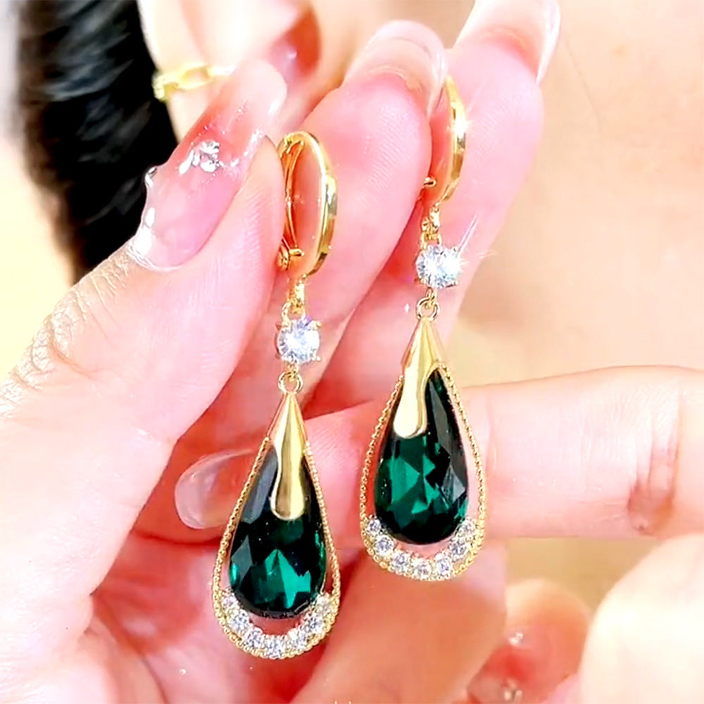 Pendientes de cristal morado de alta calidad con diseño en forma de gota