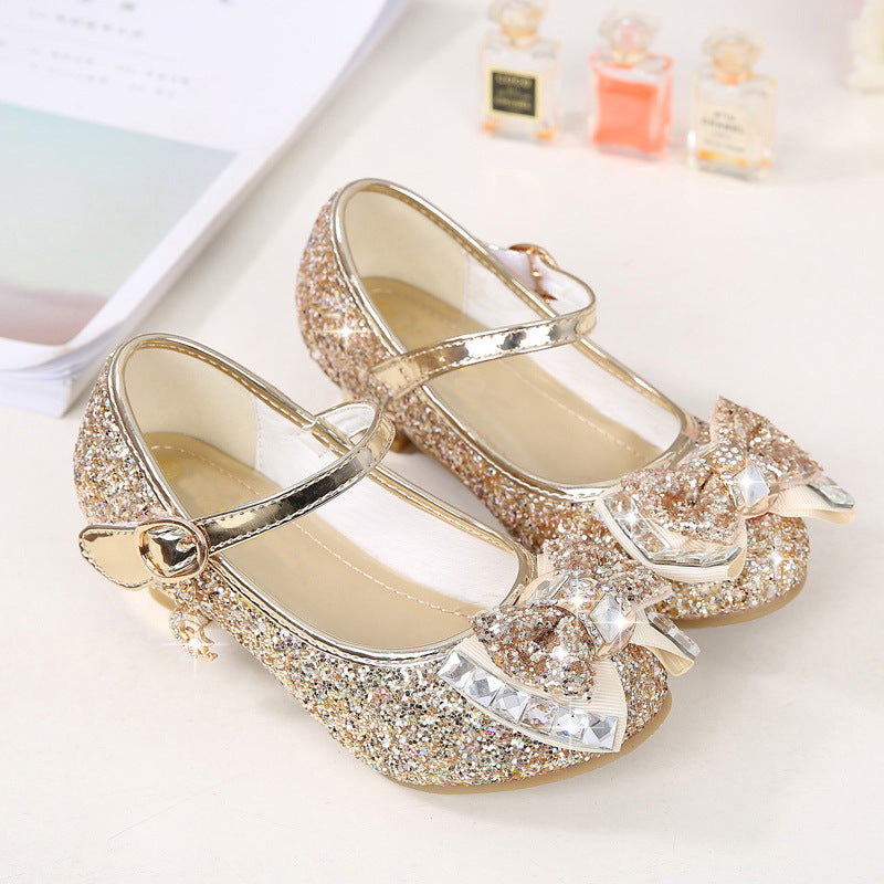 Chaussures à talons hauts pour filles avec strass et nœud, style princesse