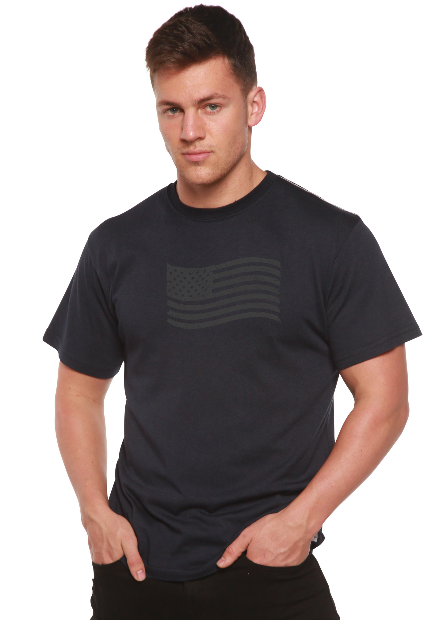 T-shirt à manches courtes en bambou pour homme avec drapeau américain