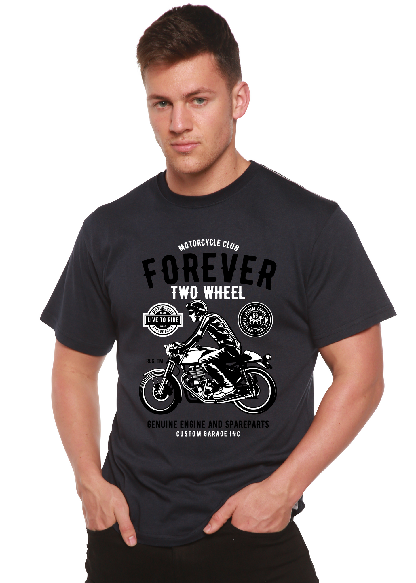 T-shirt graphique Forever Two Wheel à manches courtes en viscose de bambou et coton biologique pour homme