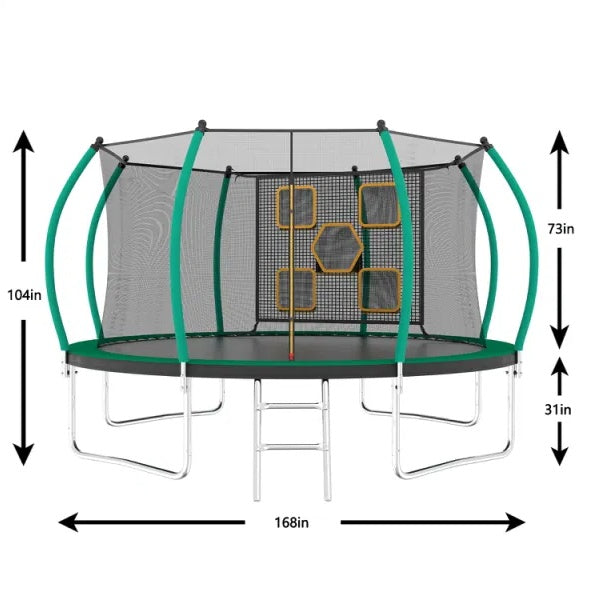 14FT Trampoline with Enclosure & Ladder – ASTM Approved