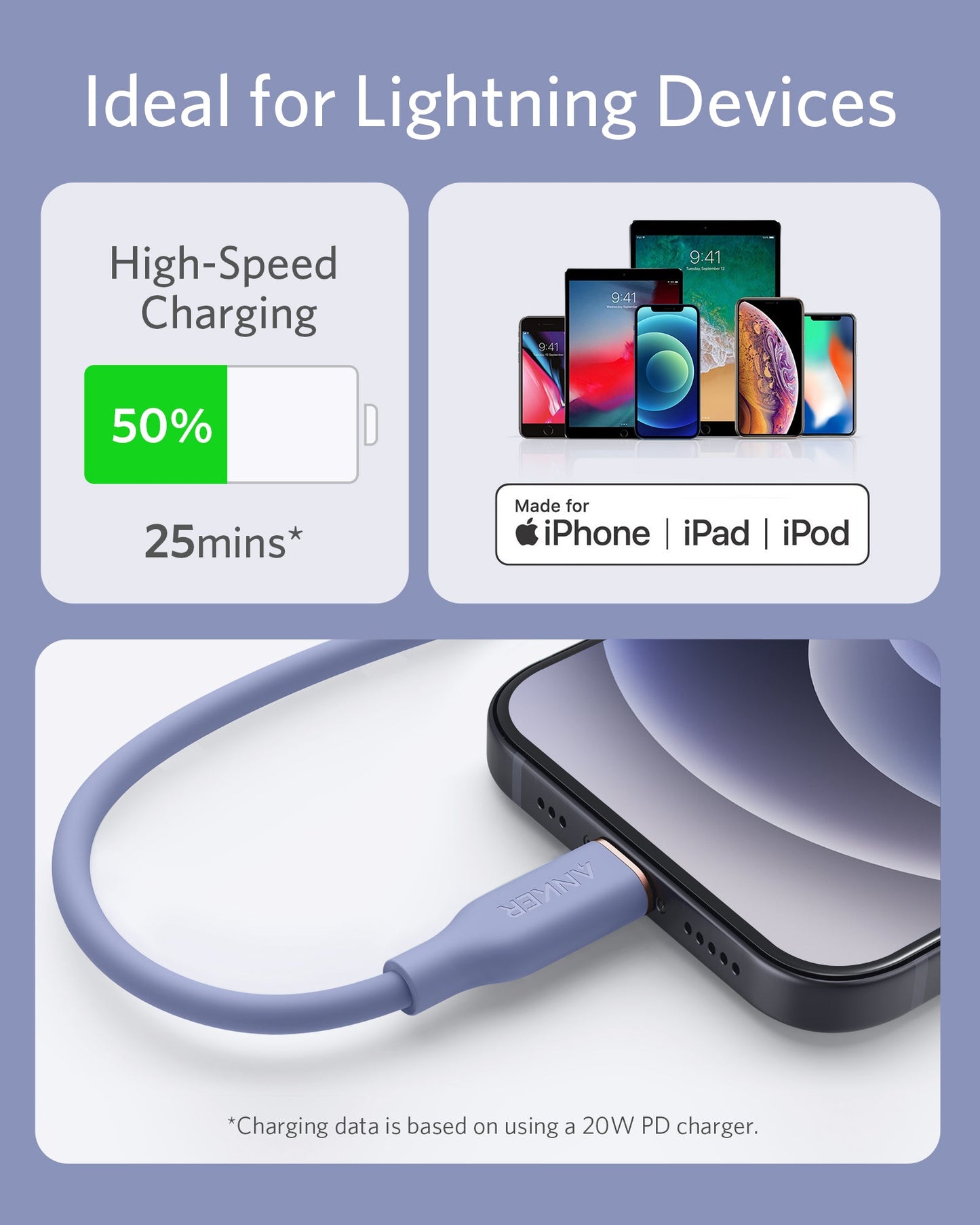 Anker <b>641</b> Cable USB-C a Lightning (Flow, 0.9 m de silicona)