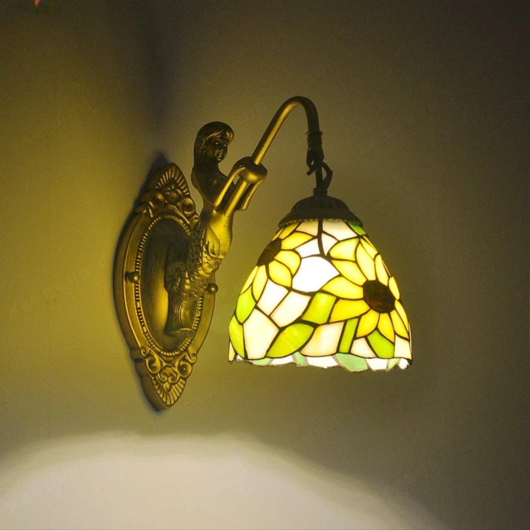 Applique murale LED de 6" de style Tiffany, en verre de sirène, pour chambre à coucher, salon, coiffeuse.