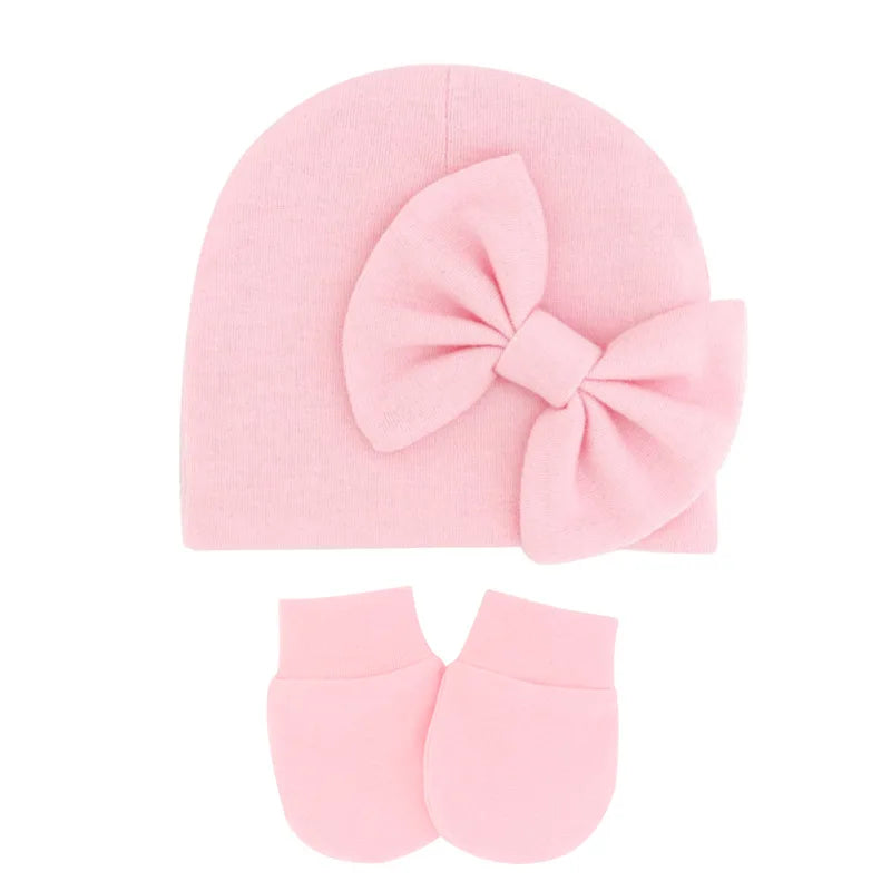 Newborn Baby Girl Hat and Gloves Set | Cotton Beanie for Infant Toddler