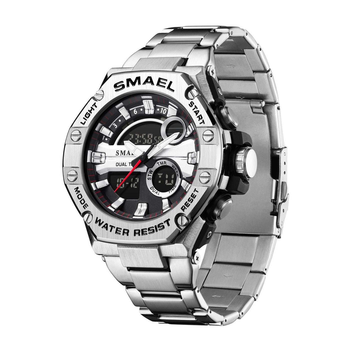 Men's Waterproof Double Display Watch – Alloy Steel Belt