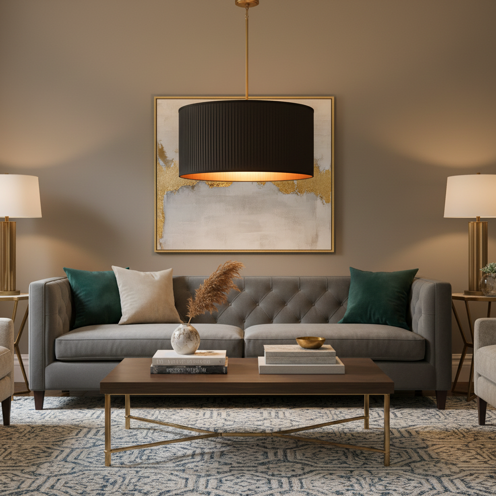 19 Silk Drum Pendant Light 3-Light E26 Brass Bronze Fixture