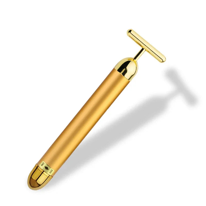 Barra de belleza de oro de 24K Energy Masajeador facial con rodillo en forma de T Barra de belleza energética en forma de T Herramienta de elevación para masaje facial reafirmante con pulso