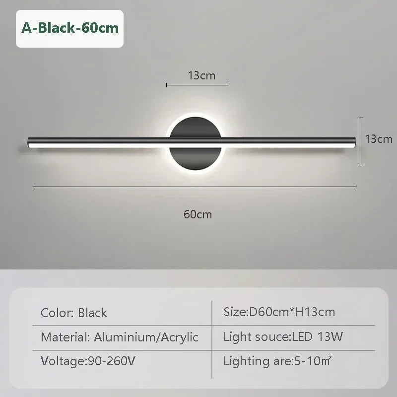 LED Mirror Front Wall Light – 40/60cm Gold Black Indoor Lamp for Bathroom & Bedroom