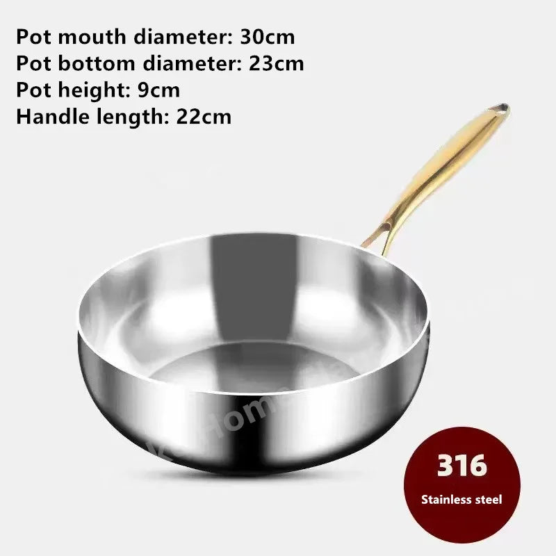 Sartén Honda de Acero Inoxidable 316, Wok sin Revestimiento Antiadherente, Sartenes Universales para Estufa de Gas, Cocina de Inducción, Utensilios de Cocina