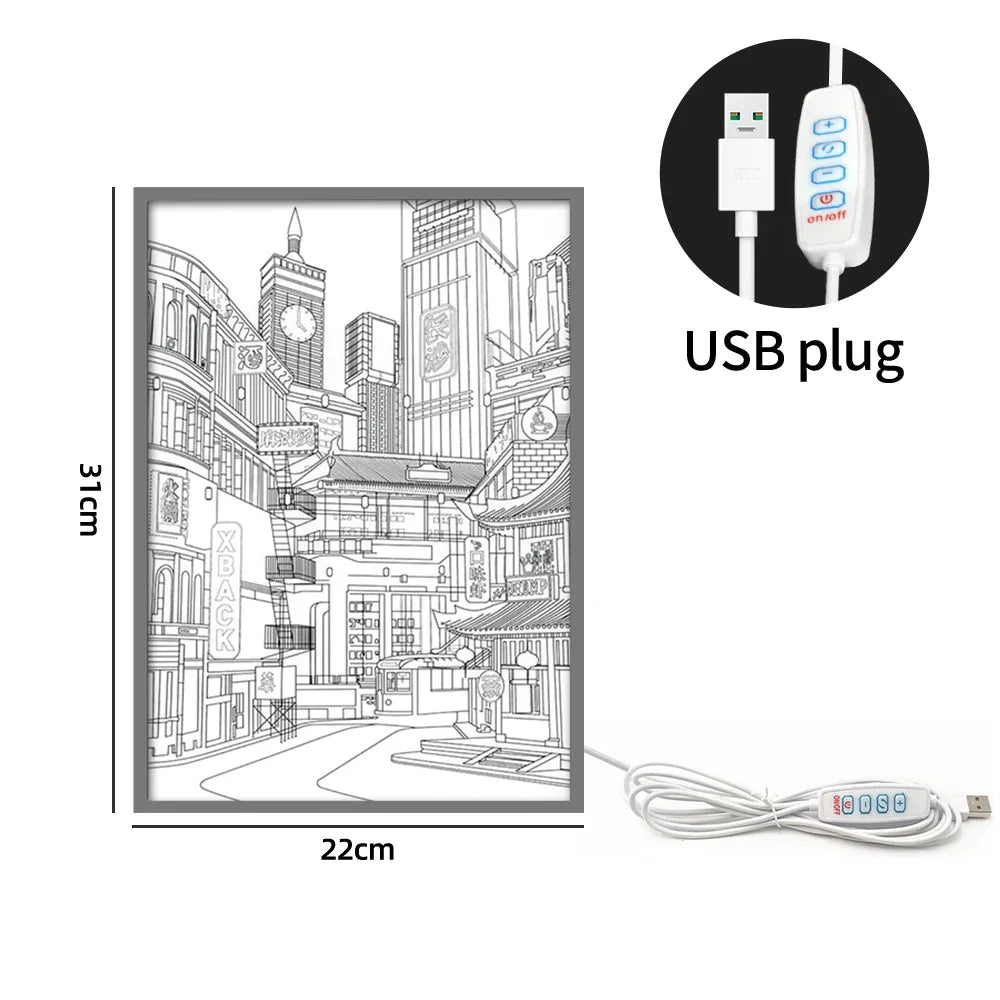 LED Cityscape Night View Light Painting USB Dimmable Wall Art Lamp Home Decor