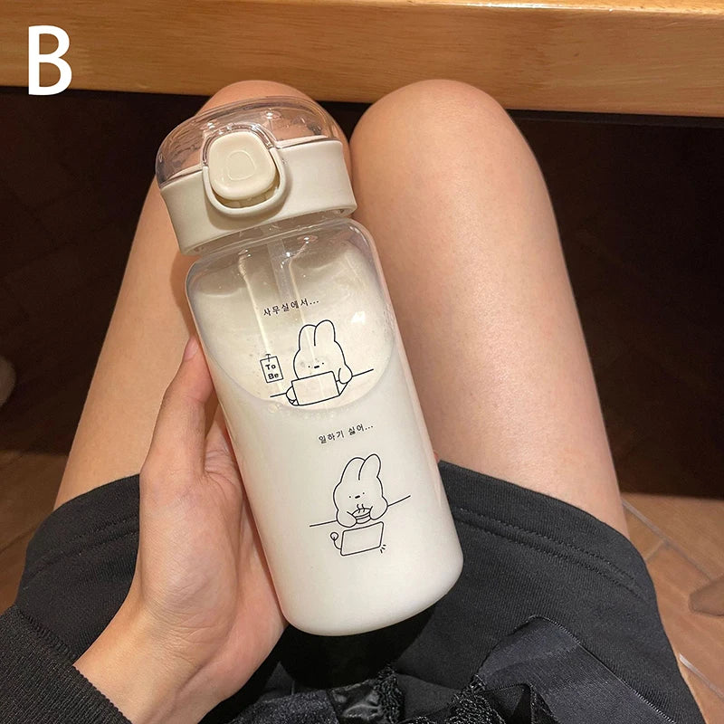Cartoon Water Bottle With Straw | Cute Plastic Drinking Bottle for Milk, Coffee, and Tea