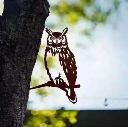Décoration de jardin en métal - Silhouette de corbeau et de hibou en acier, sculpture artistique, décoration de jardin extérieure résistante aux intempéries