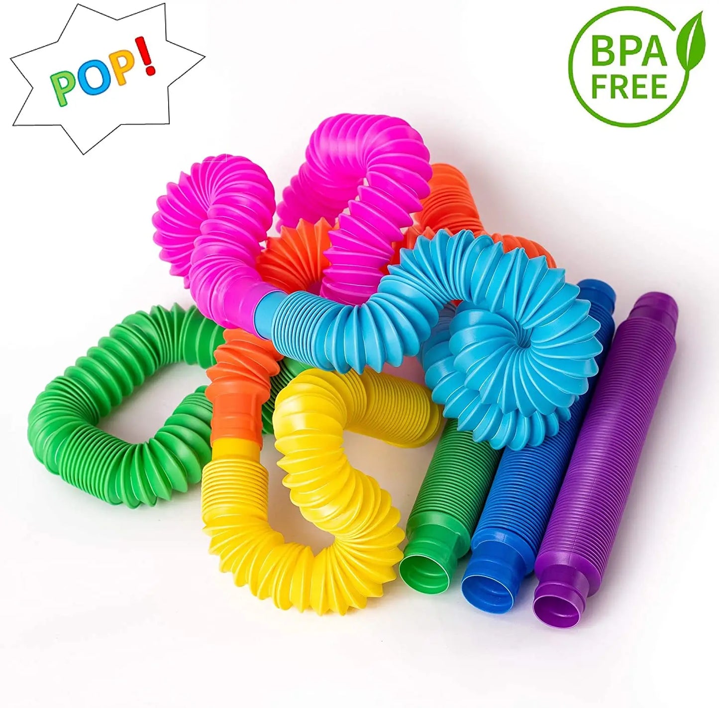 4 Pack Tube Sensory Fidget Toy | Colorful Heavy-Duty Construction Building Educational Toys for Stress Autism ADHD
