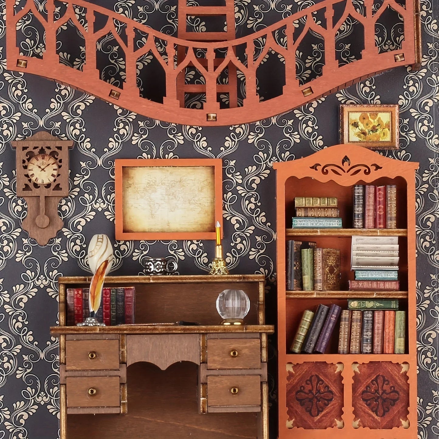Luz de sensor para tope de libro de casa en miniatura DIY, kit de manualidades de madera para adultos - Decoración mágica de estanterías, colección de regalos creativos de Navidad