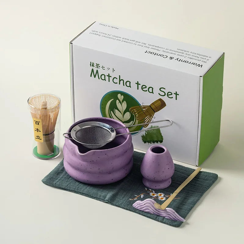 4/5/7pcs Matcha Set Ceramic Tea Bowl Traditional Japanese Tea Making Tools matcha- tea set tea- whisk bamboo matchas brush set