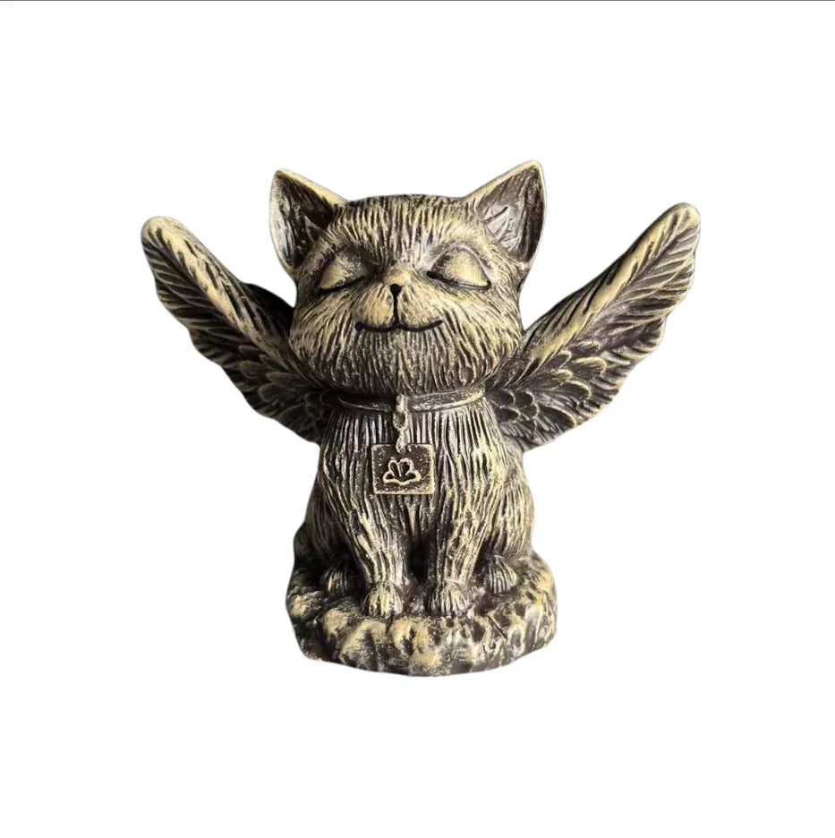 1 Exquisita figura de gato ángel de fantasía con alas, que añade un toque onírico al hogar y crea una atmósfera misteriosa de cuento de hadas
