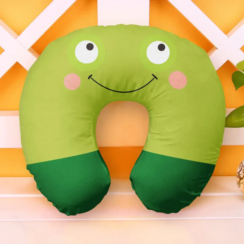U Shaped Inflatable Neck Pillow | Fun Travel Cushion with Frog Strawberry Rainbow Design