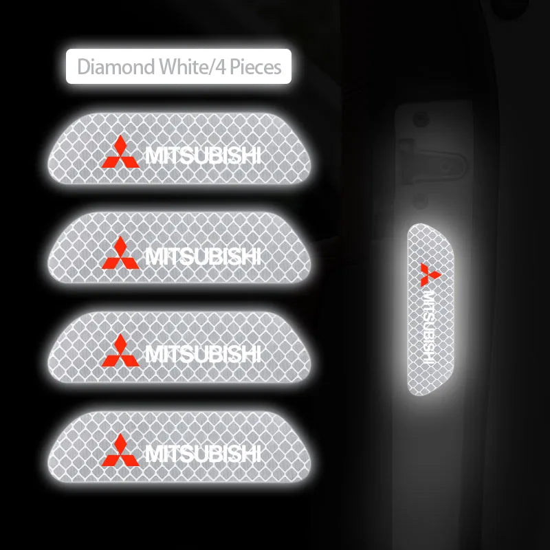 4Pcs Car Door Safety Warning Sticker Reflective Mark Decal | For Mitsubishi Lancer Ralliart ASX Mirage Pajero Xpander Attrage L200