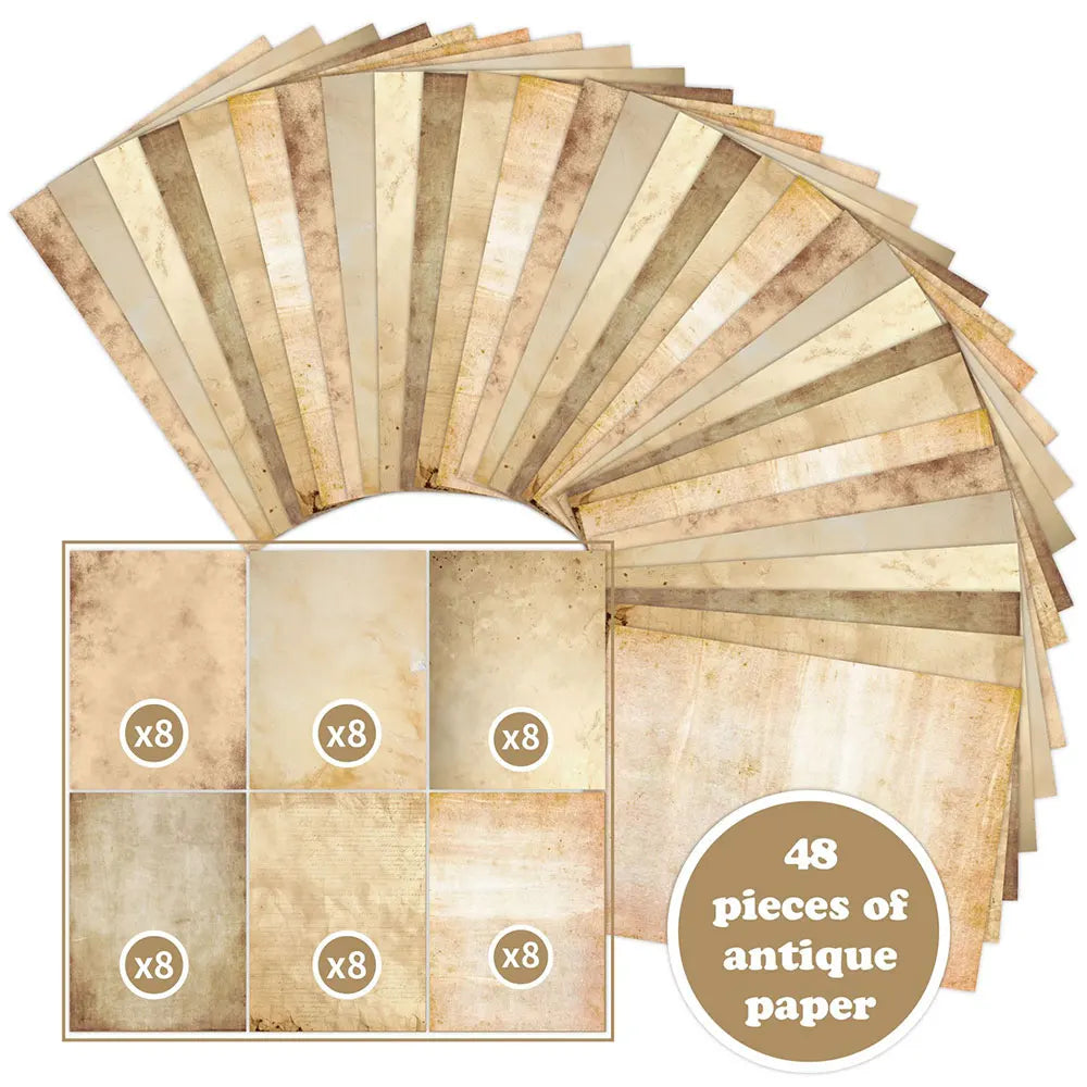 48 Sheets Vintage Scrapbook Paper Set | A4 Retro Junk Journal Collage Supplies