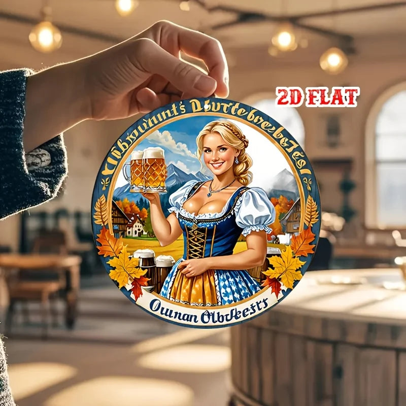Panneau en tôle métallique en aluminium plat 2D 1 pièce, blond, panneau rond rétro en aluminium, panneau rond vintage en aluminium – Art mural en métal rustique pour bière