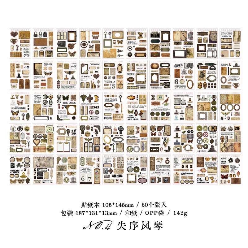 Vintage Collage Stickers Pack | 50 Retro Washi Paper Decals for Junk Journaling