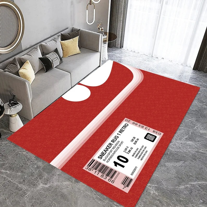 Tapis Moquette Sneaker Culture Urbain Streetwear Typographie Décoration Maison Ton Noir Rouge pour Salon Tapis de Chambre