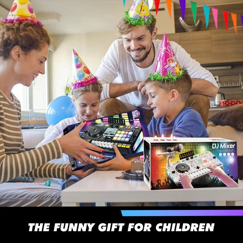 Kids DJ Mixer Controller Toy with Microphone Electronic Music Play Set