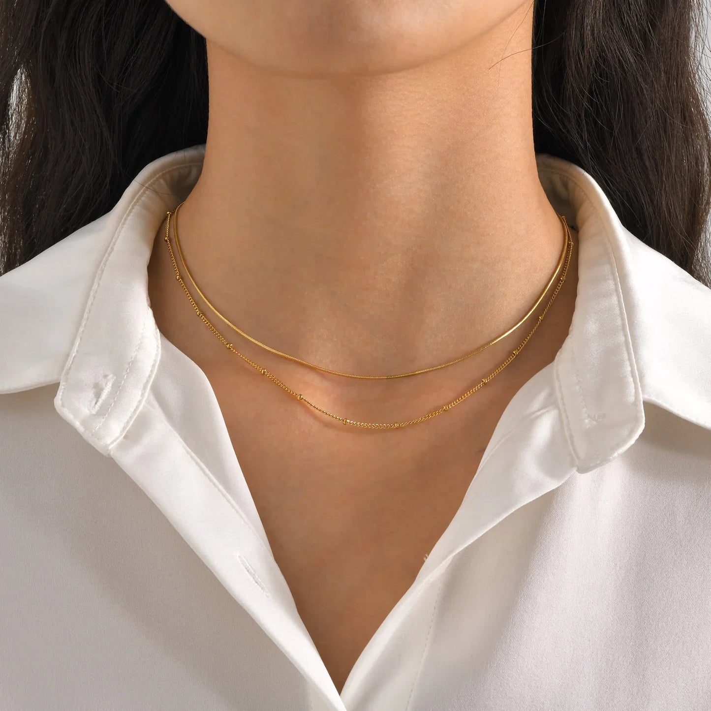 Dainty Gold Layered Bead Chain Necklace | Stainless Steel Star Pendant Jewelry