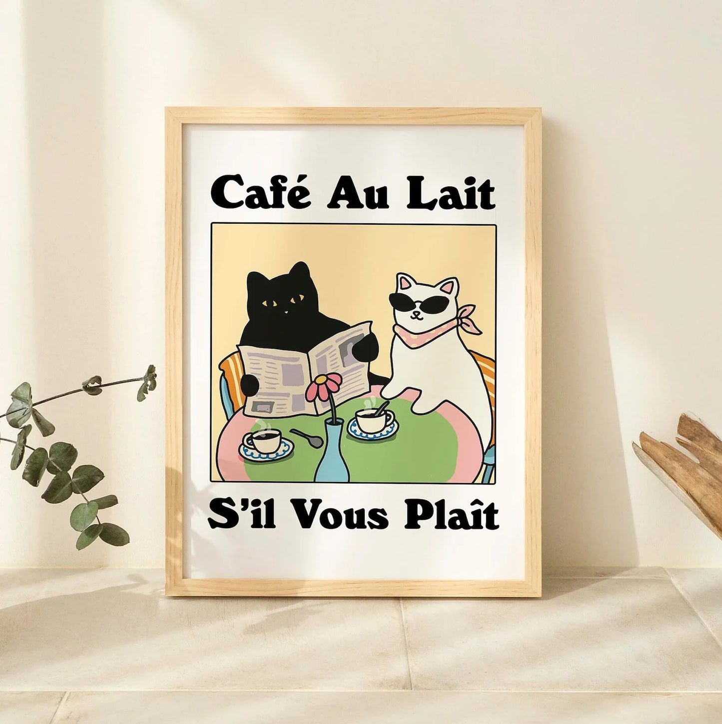 Más Expreso Menos Depresión Póster Gato Negro, Póster Gato Cafetero, Arte de Cocina, Póster Gato Cafetero Hecho a Mano, Barra de Café, Único