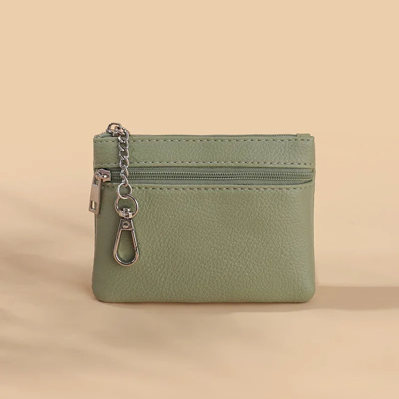 Mini Leather Card Holder Wallet | Compact Zipper Coin Purse for Women