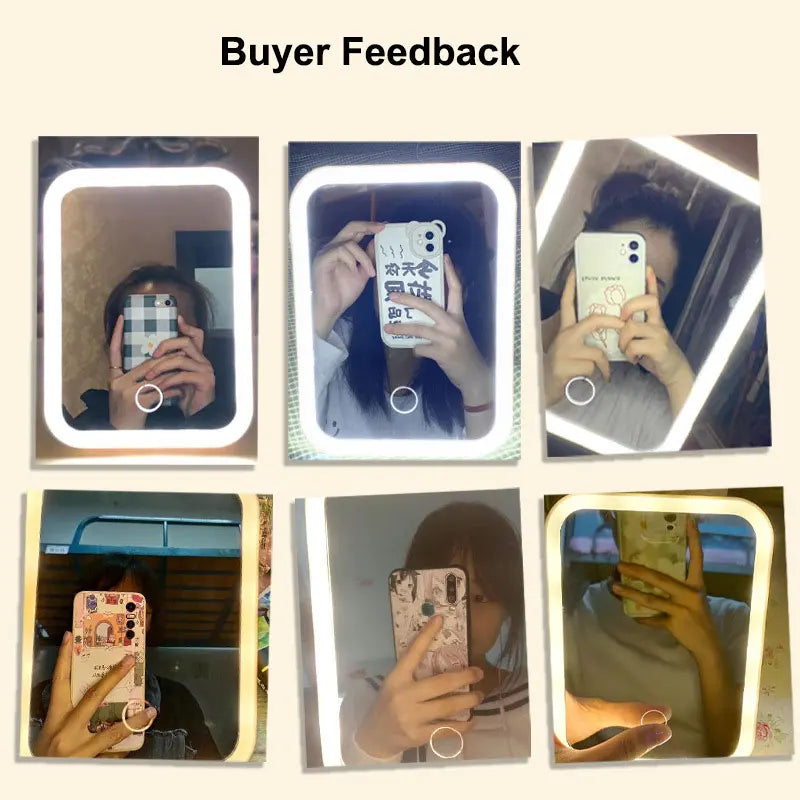 LED Vanity Makeup Mirror Touch Screen USB Rechargeable 3 Colors Dimmable Portable
