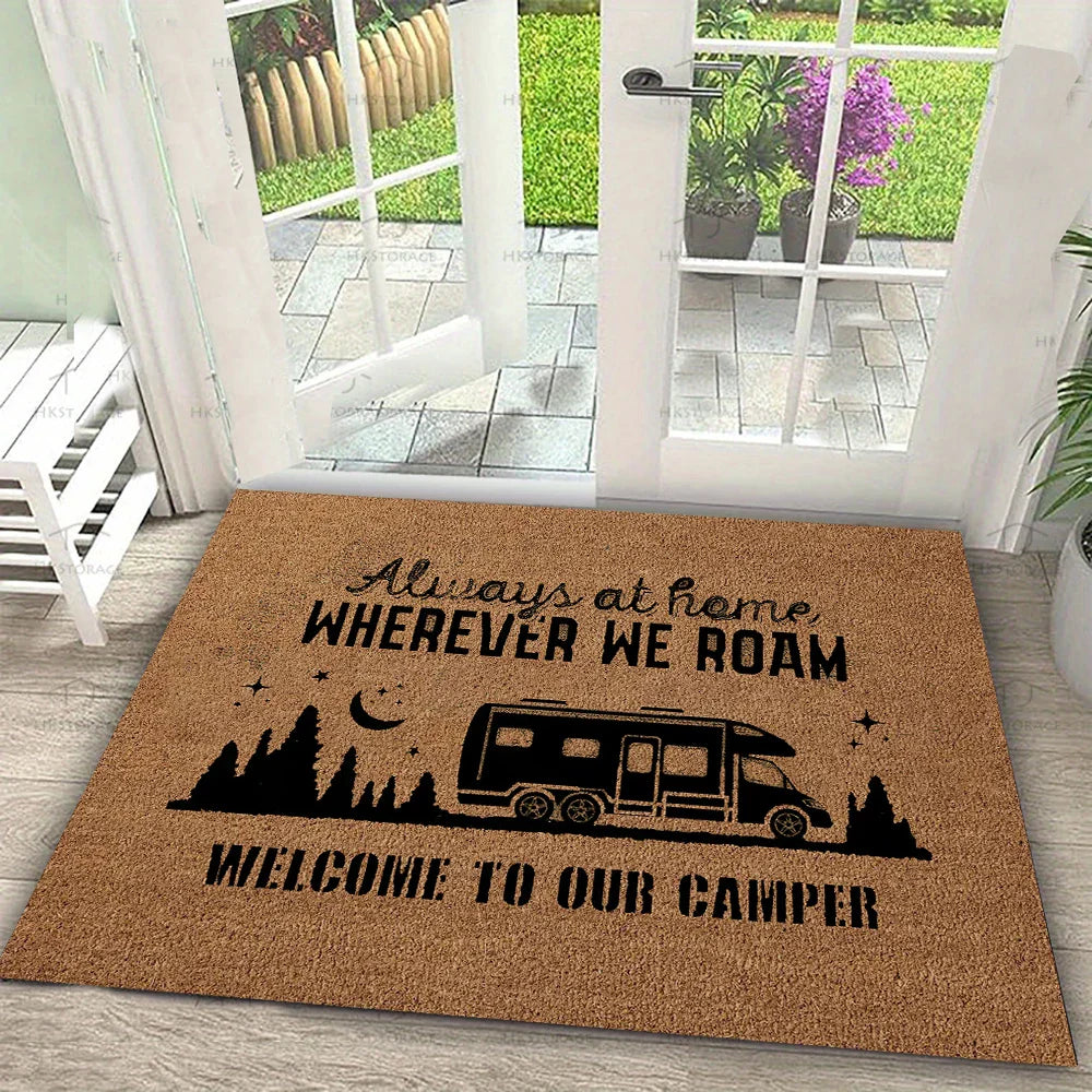 Tapis de sol imprimé pour camping-car Happy Campers Tapis de porte pour cuisine, chambre, salon, entrée, antidérapant
