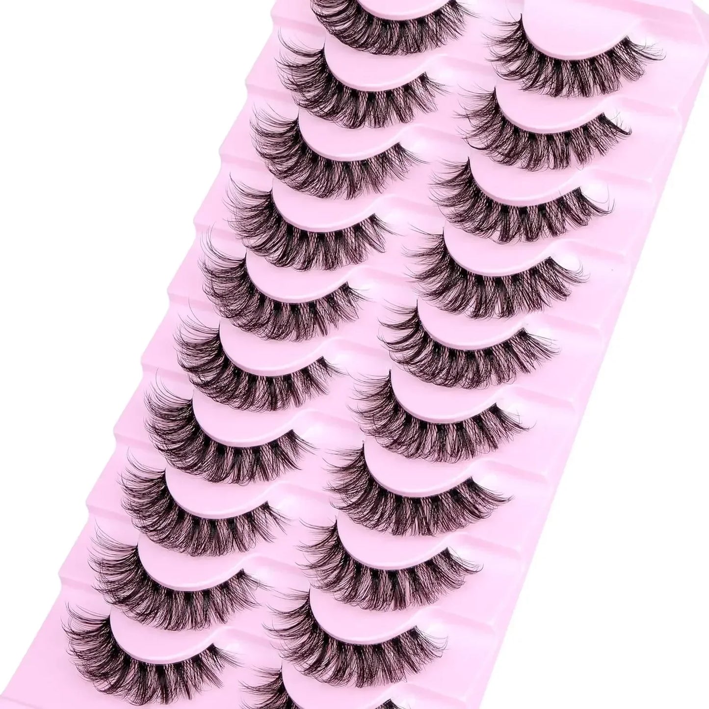 10 Pairs Natural Fluffy False Eyelashes | Wispy 3D Volume Strip Lashes with Clear Band