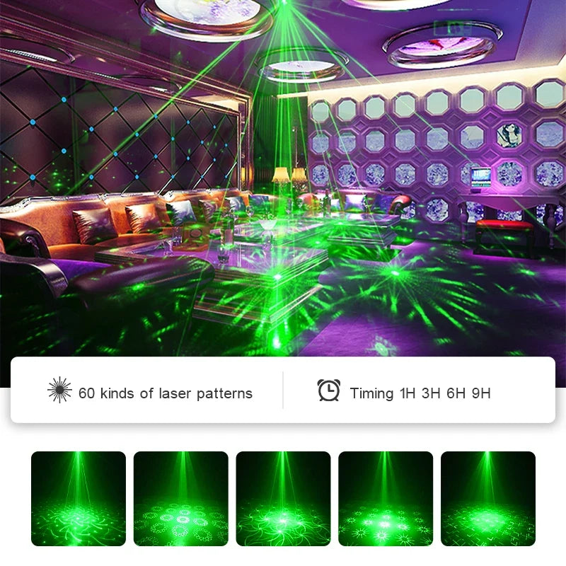 USB Laser Party Light Mini Projector 60 Patterns Sound Activated Disco Decor