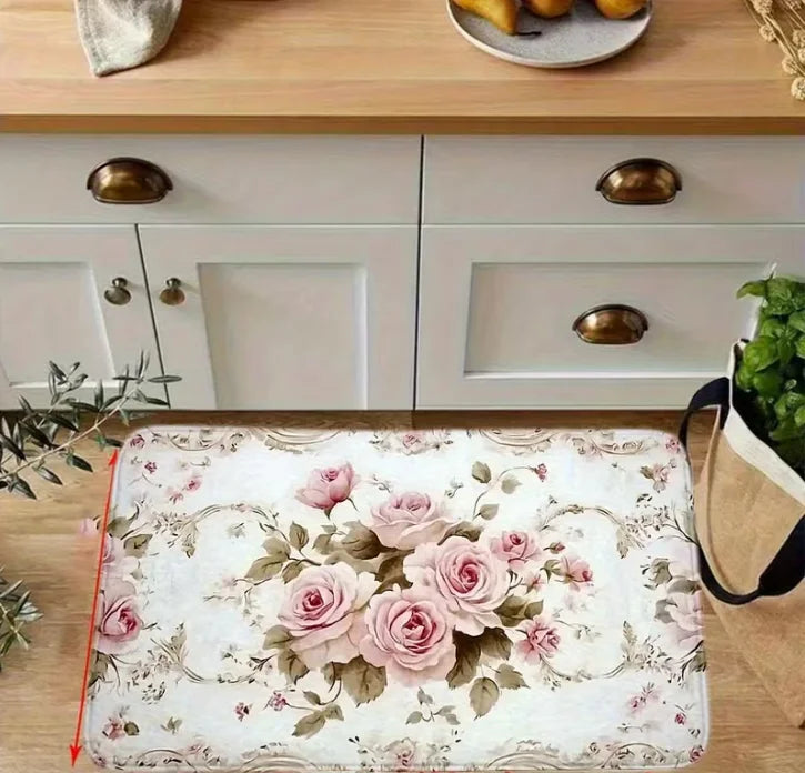Tapis de sol de style américain avec motif rose et antidérapant, paillasson décoratif pour chambre, salon, cuisine, entrée