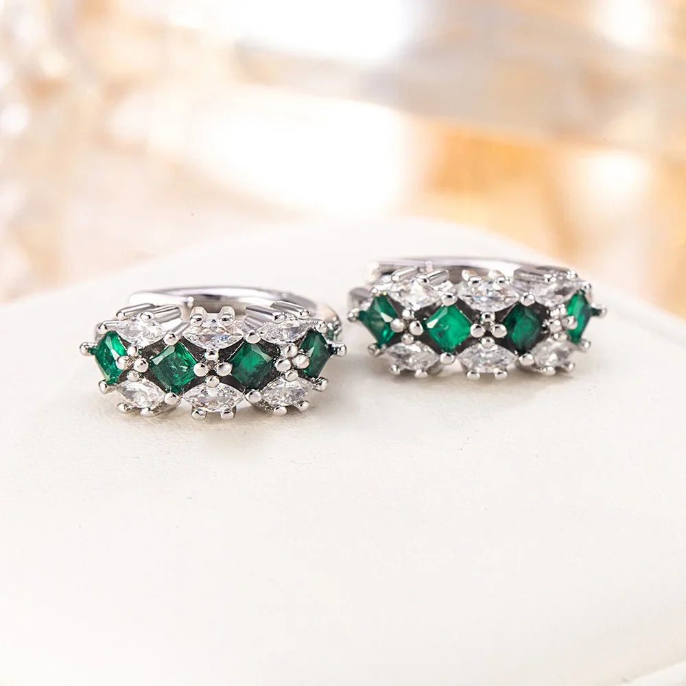 925 Sterling Silver Green Zircon Stud Earrings | Elegant Wedding and Party Jewelry Gift for Women