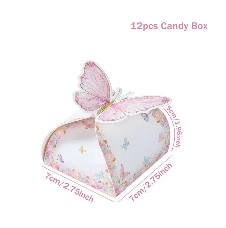 Caja de regalos de dulces de mariposa rosa, decoración de fiesta de cumpleaños feliz para niñas, suministros de fiesta de cumpleaños de mariposa para bodas, decoración de baby shower