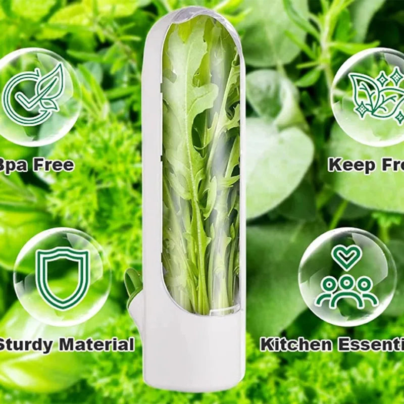 Contenedor de almacenamiento Herb Saver, recipiente para hierbas frescas, vainilla, verduras, botella de conservación fresca para refrigerador, utensilios de cocina