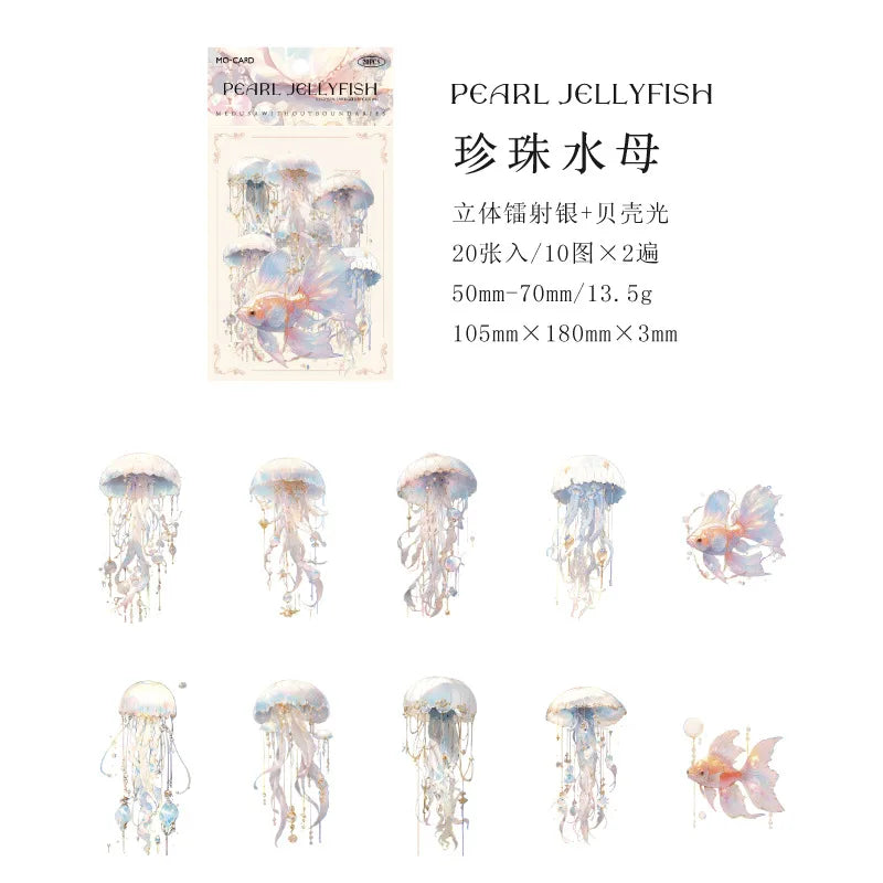 Jellyfish Theme PET Waterproof Stickers | Vintage Ocean Art for Scrapbooking