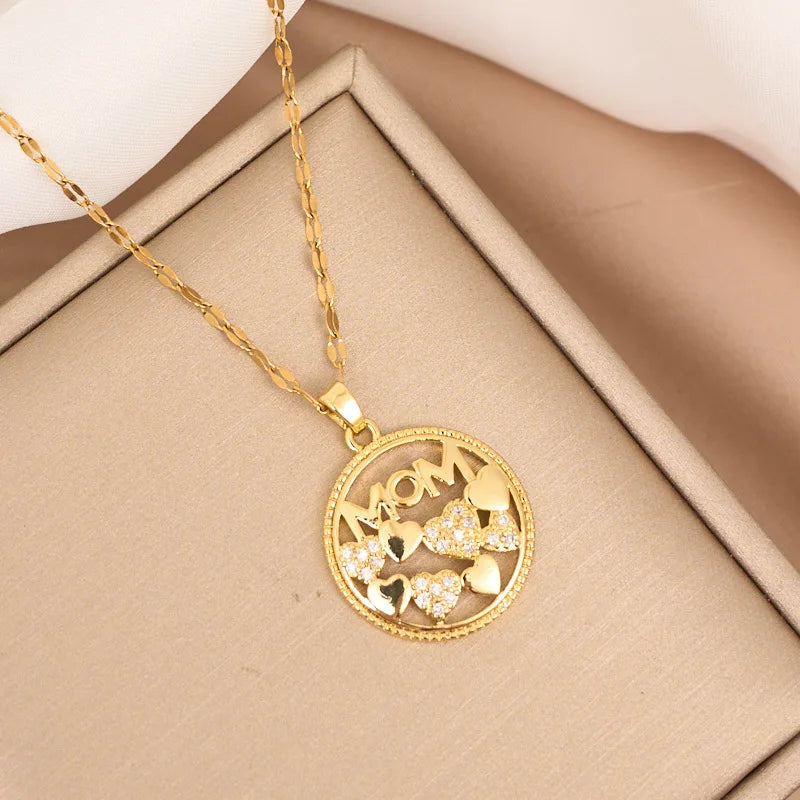 Crystal Heart Mama Necklace | Stainless Steel Pendant Jewelry for Mom