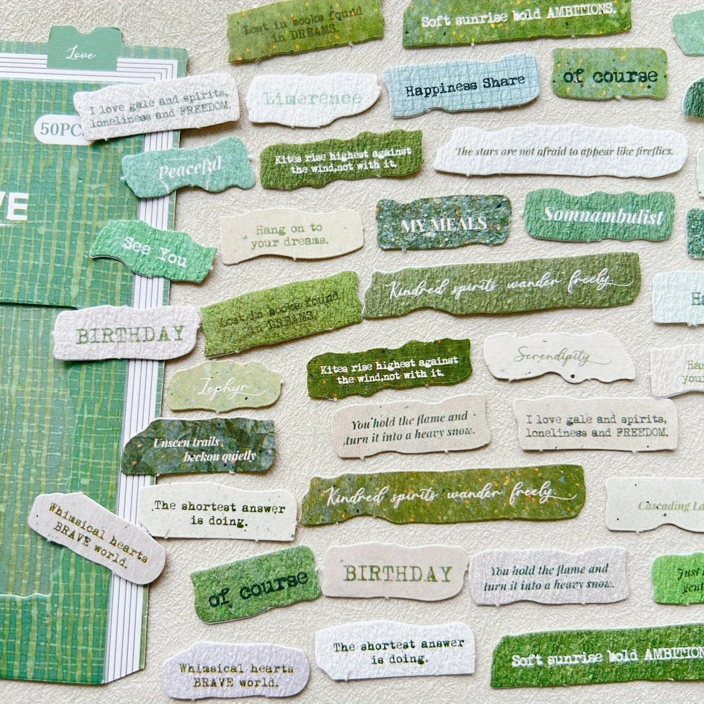 Journamm 50 Pcs English Label Sticker Package | Junk Journal Scrapbook Embellishment Kit