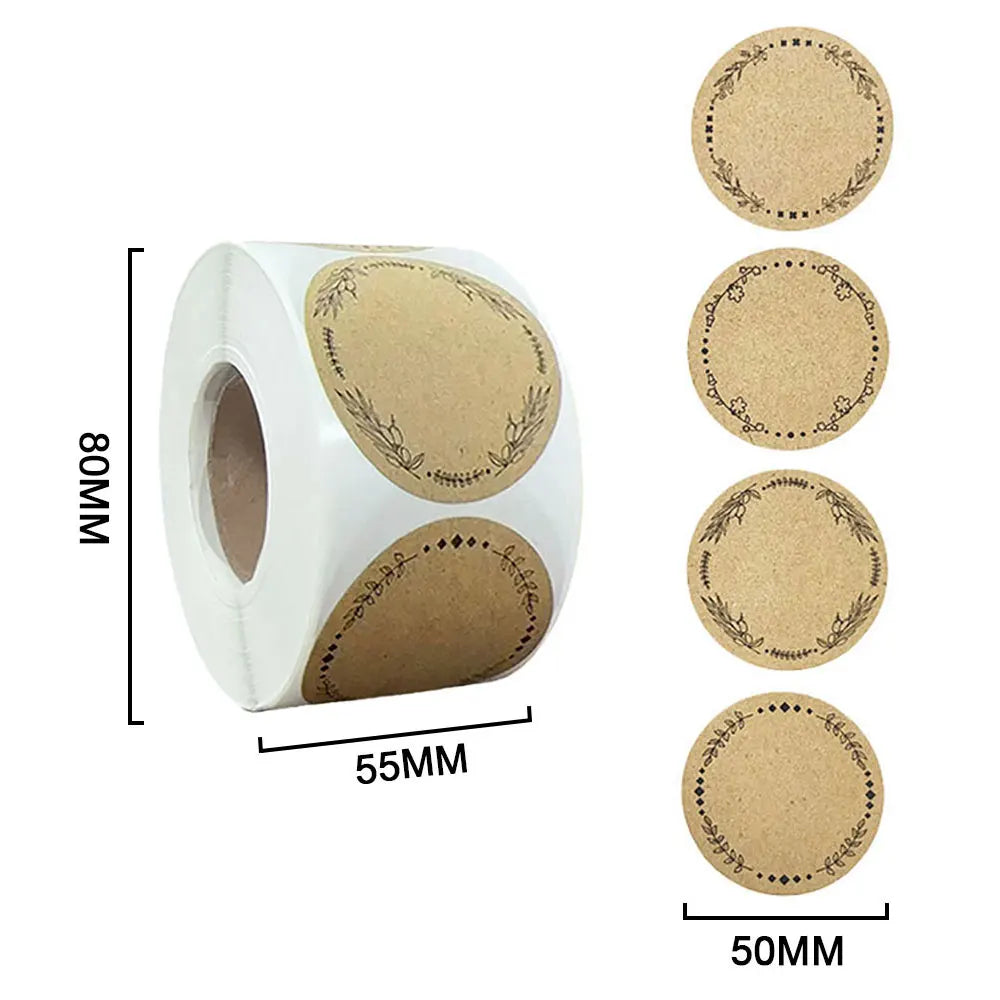 Kraft Self-Adhesive Label Paper Stickers | 500pcs Round Roll for Organization