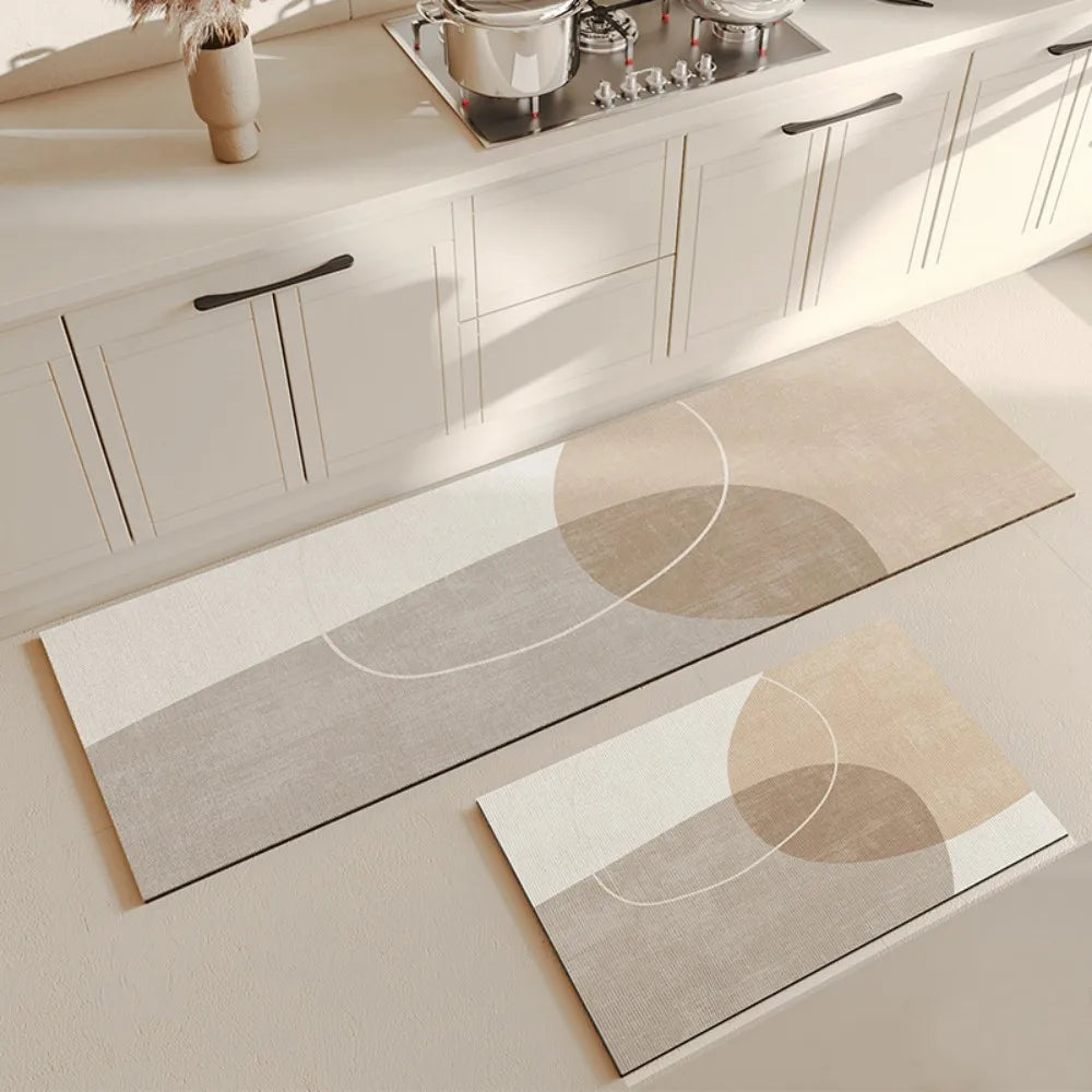 VIKAMA Lot de 2 tapis de sol de cuisine beige clair, absorbants, antidérapants, style scandinave, pour décoration intérieure