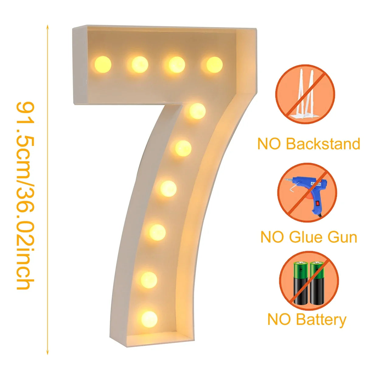 91.5cm Grande Lettre Lumineuse LED Chiffre d'Anniversaire 1er Anniversaire Mariage Baby Shower Décoration 30 40 50 Chiffre d'Anniversaire Cadre