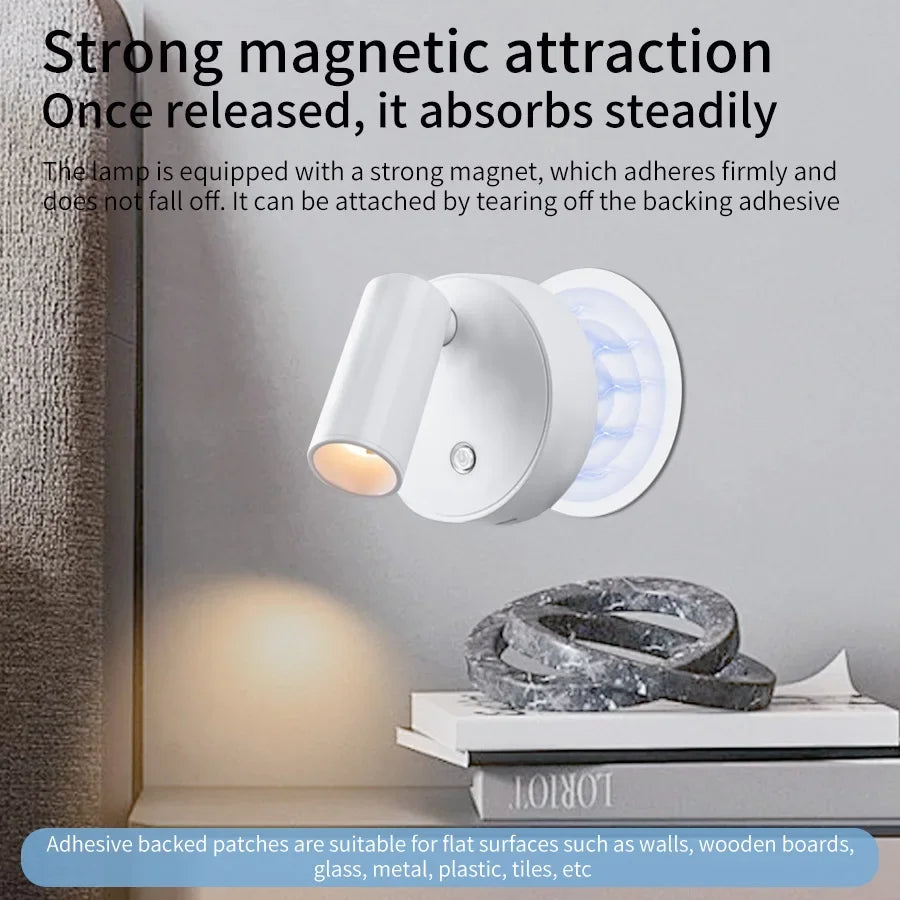 Lámpara de pared LED magnética recargable táctil regulable sin cables para mesita de noche